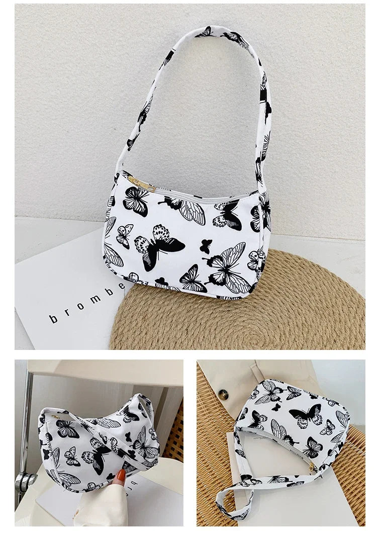 Women Shoulder Bag Fashion Animal Pattern Print Bag Casual Nylon Butterfly Leopard Zebra Cow Print Women Handbag Underarm Bags