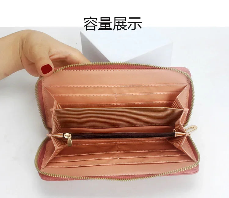 Women Long Wallet Pu Leather Card Holder Large Capacity Hasp Zipper Coin Purse Multi Card Organizer Cell Phone Wristlet Handbag