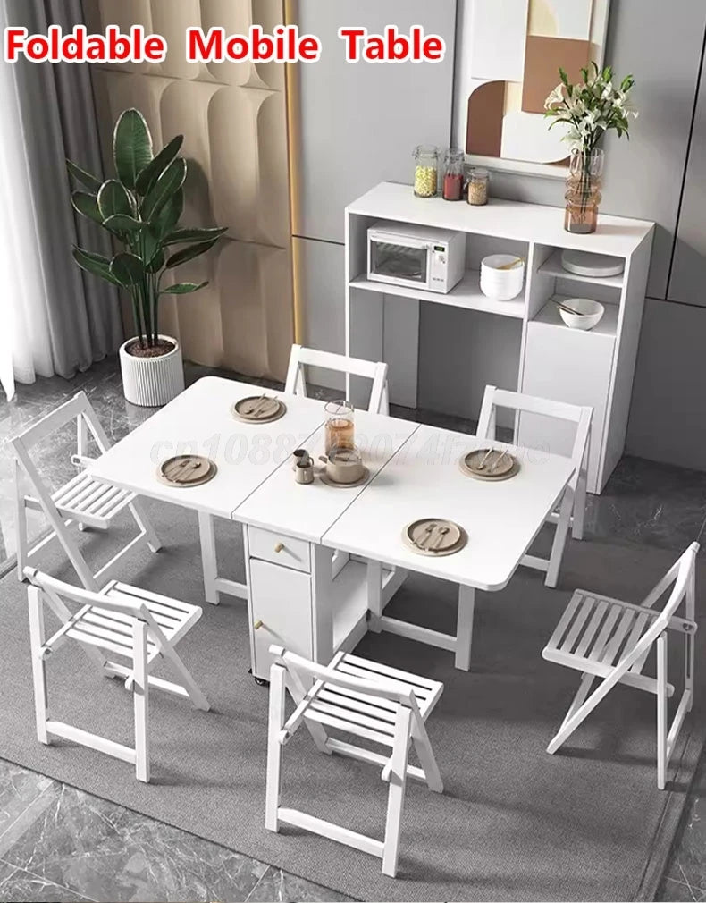 Folding Dining table Movable Table Set Dining Tables With 4 Chairs Dining Room Furniture Small Apartment Living Room Table