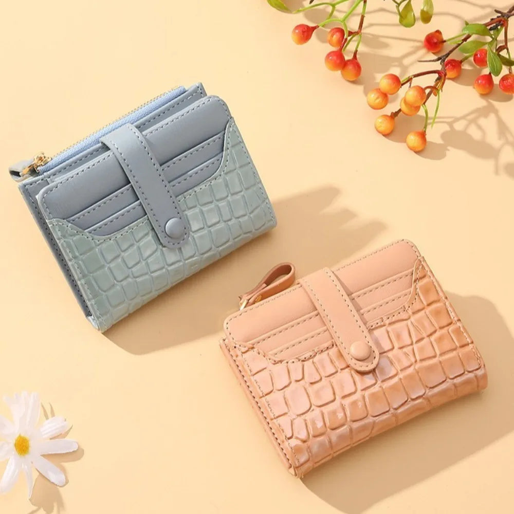 Multi-card Slots Women Short Wallet Fashion Leather Solid Color Women Clutch Crocodile Print Waterproof Card Bag Women