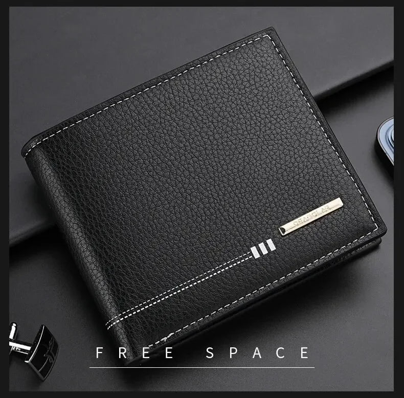 New Men's Wallet Credit Card Holder Zipper Coin Purse High-Quality Lychee Pattern Business Short Wallet for Men Business Wallet