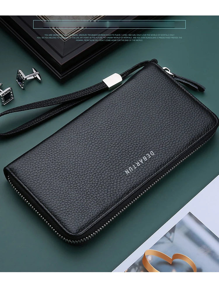 New Color Men`s Long Wallet for Men RFID Blocking Clutch Organizer Zipper Leather Business ID Credit Card Holder Purse