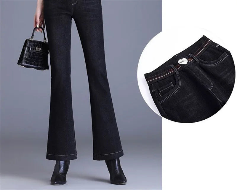 Winter Plush Velvet Lined Flare Denim Pants Skinny Casual Warm Thicken High Waist Women Jeans Snow Wear New Stretch Vaqueros