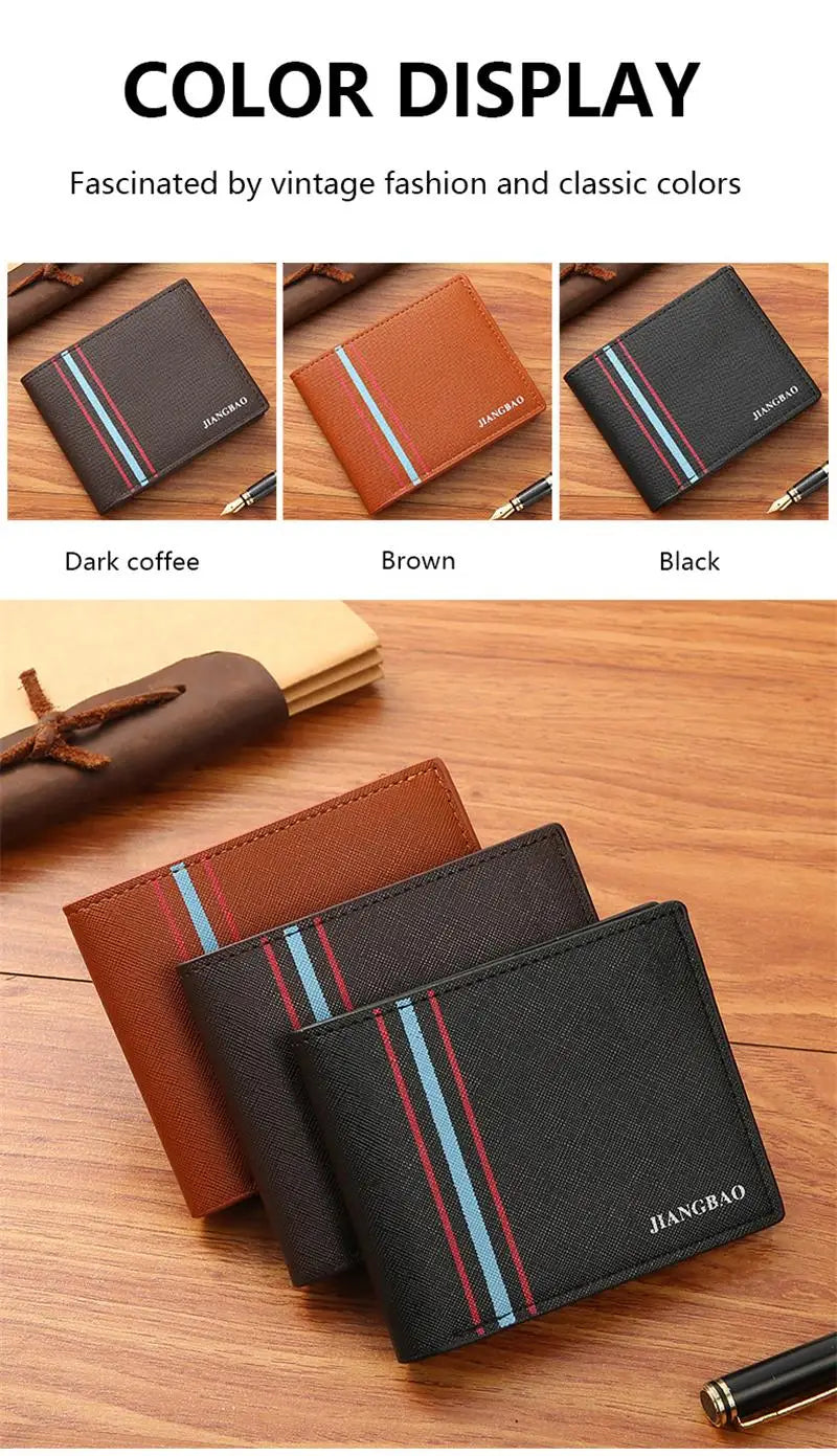 Men'S Short Fashionable Thin Wallet Multi Card Cross Pattern Wallet Spot Horizontal Large Capacity Business Soft Leather Wallet