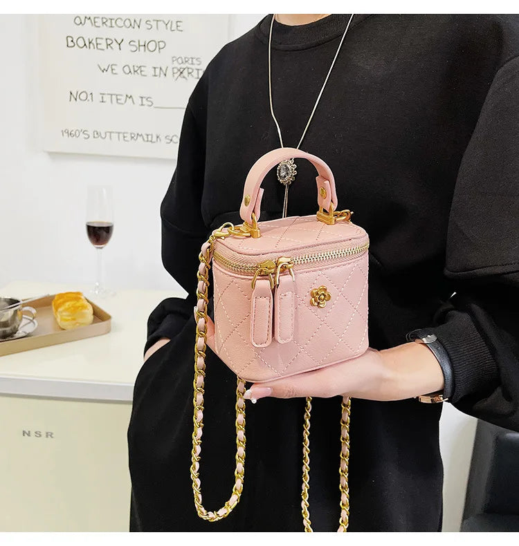 Small  Shoulder Bucket Bag For Women Classic Mini Clutches Female Small Square Box Crossbody Metal Chain Handbag