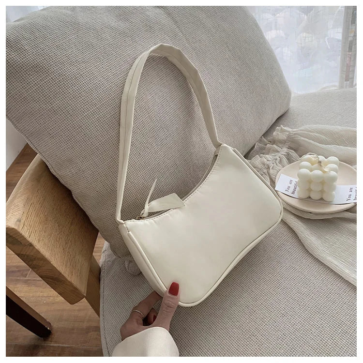 Retro Soft PU Leather Women Shoulder Underarm Bags Casual Solid Color Small Top-Handle Handbags Ladies Fashion Shoulder Bags