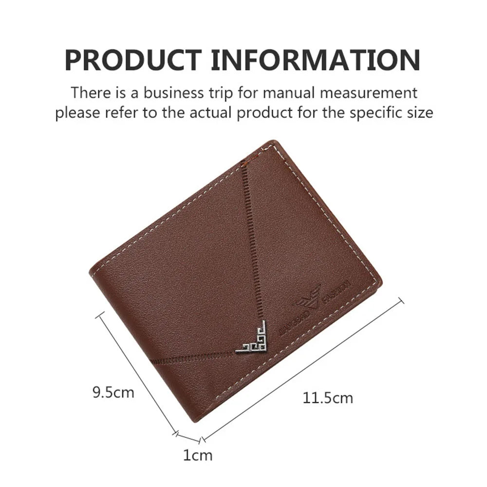 Lychee Texture PU Leather Men's Wallet Short Cash Purse Multi Card Slot Patchwork Card Holder Photo Holder Horizontal Money Clip