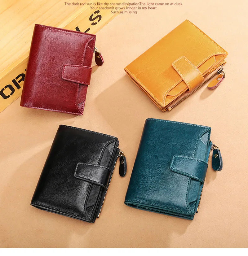 2024 New Short Women Wallets Genuine Leather Zipper Coin Pocket Women Purse Name Engraved Quality Card Holder Kpop Female Wallet