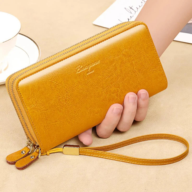 Genuine Leather Women Wallet 2024 Luxury Long Wallets for Women Large Capacity Clutch Bag Card Holder Purse Double Zipper Wallet