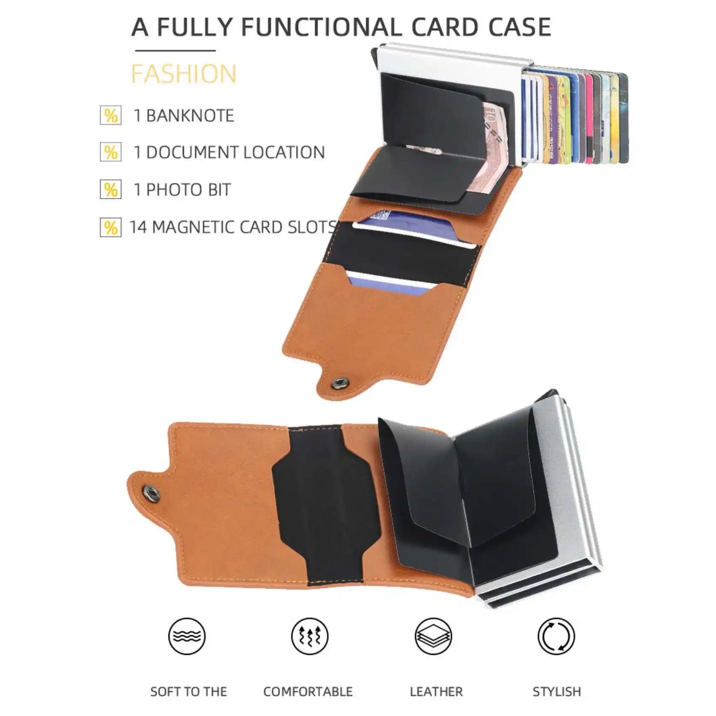 Automatic Pop-Up Double Aluminum Case Card Sleeve Buckle Men's Short Wallet Large Capacity Card Holder