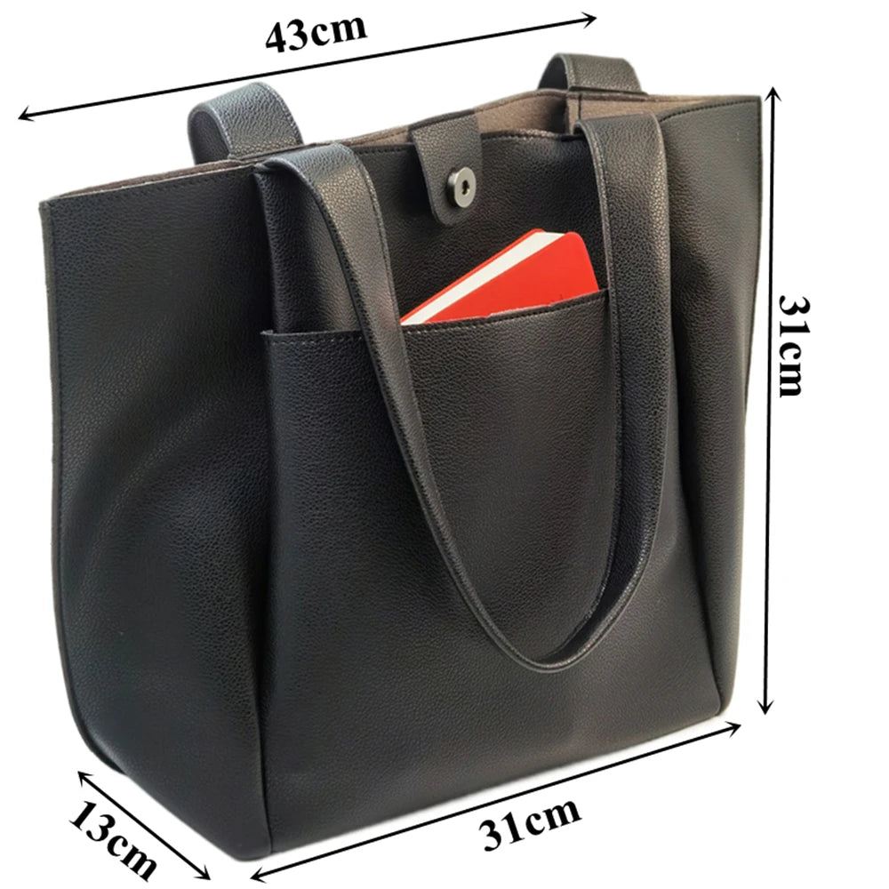 Sac fourre-tout décontracté en cuir souple de haute qualité pour femme, couleur unie, grande capacité, sac à bandoulière simple avec poche extérieure