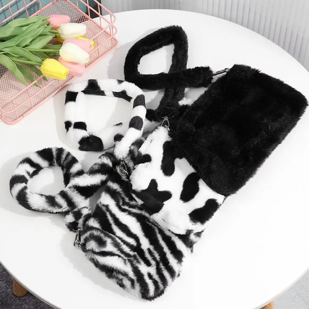 New Women's Casual Shoulder Bag Animal Print Leopard Plush Lady Shoulder Underarm Bag Female Messenger Bag Crossbody Bags