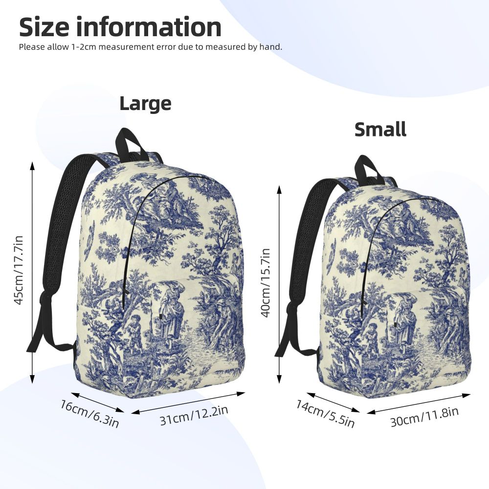 Personalized Navy Blue Toile De Jouy Canvas Backpacks Men Women Basic Bookbag for School College French Countryside Floral Bags