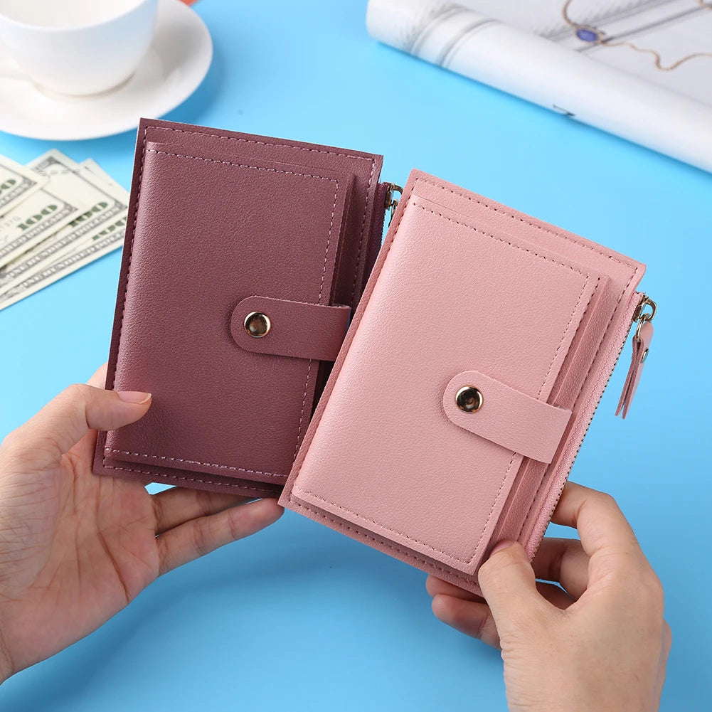 Women Simple Wallets Leather Female Purse Mini Hasp Solid Multi-Cards Holder Coin Short Wallets Slim Small Wallet Zipper Hasp