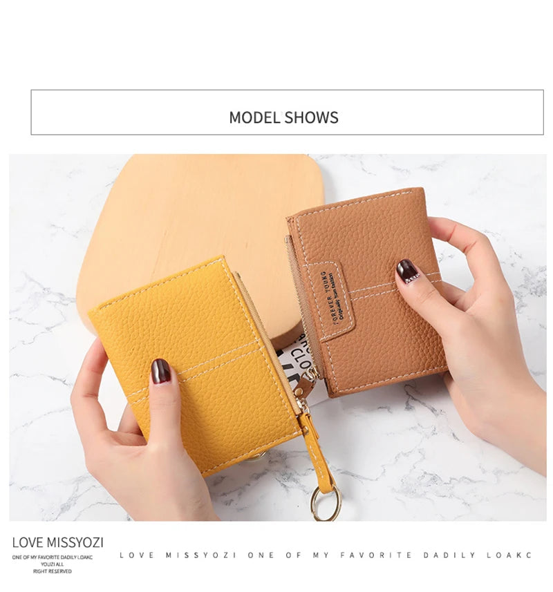 New Yellow Women Wallet Soft PU Leather Female Purse Mini Hasp Card Holder Coin Short Wallets Slim Small Purse Zipper Keychain