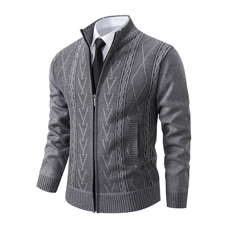 Veste épaisse pour hommes automne et hiver ligne tendance chaude col montant cardigan tricoté pull manteau