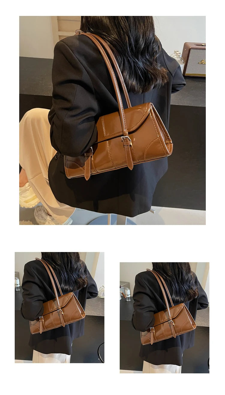 High End Burgundy Oil Wax Leather Underarm Bag Elegant Women's Magnetic Buckle Shoulder Bag Commuter Versatile Ladies Tote Bags