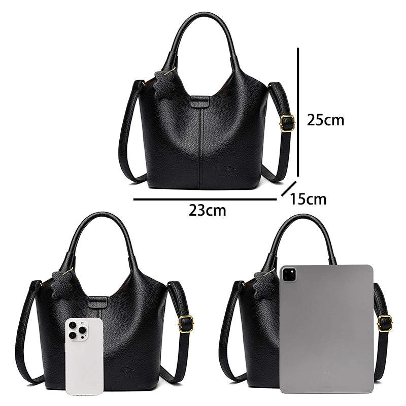 2024 New High Quality Soft Leather Women Bucket Bag Luxury Large Capacity Female Handbag Famous Designer Women's Shoulder Bags