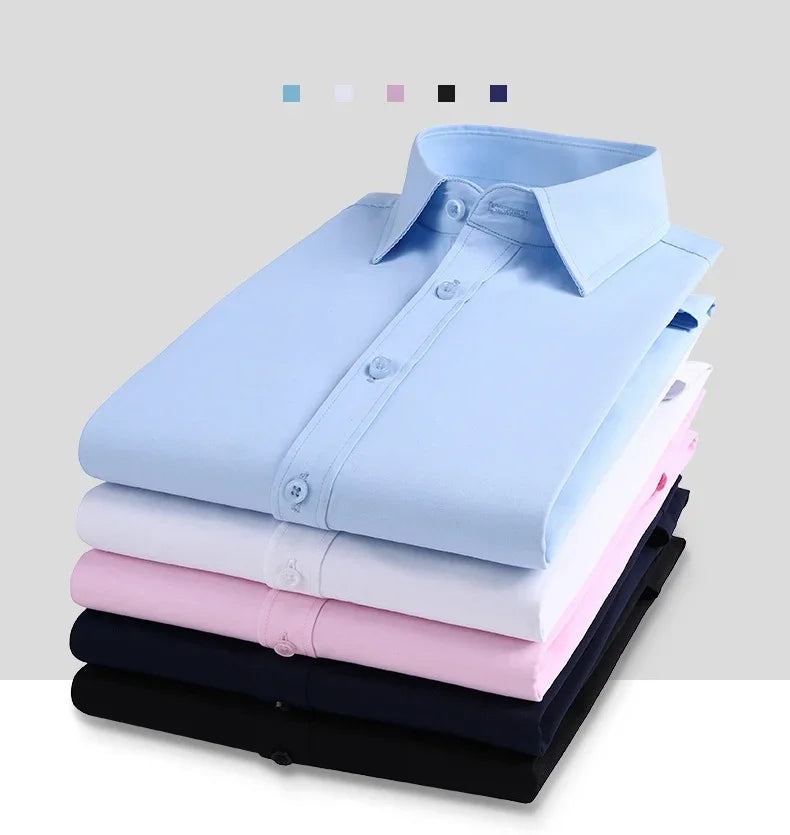 Autumn New Business Men's Shirts Casual Long-sleeved Lapel Buttons Formal Shirts Male Black White Blue Pink Tees