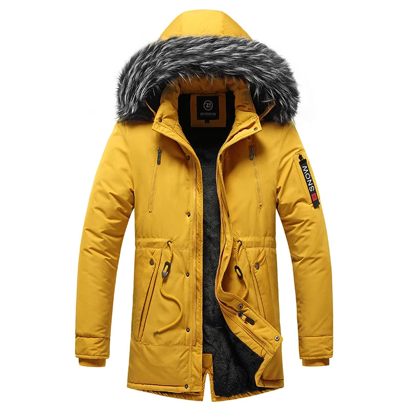 Veste d'hiver chaude pour hommes, veste parka décontractée coupe-vent en coton, manteau pour hommes, col en fourrure, vêtements d'extérieur épais, chapeau détachable, veste pour hommes