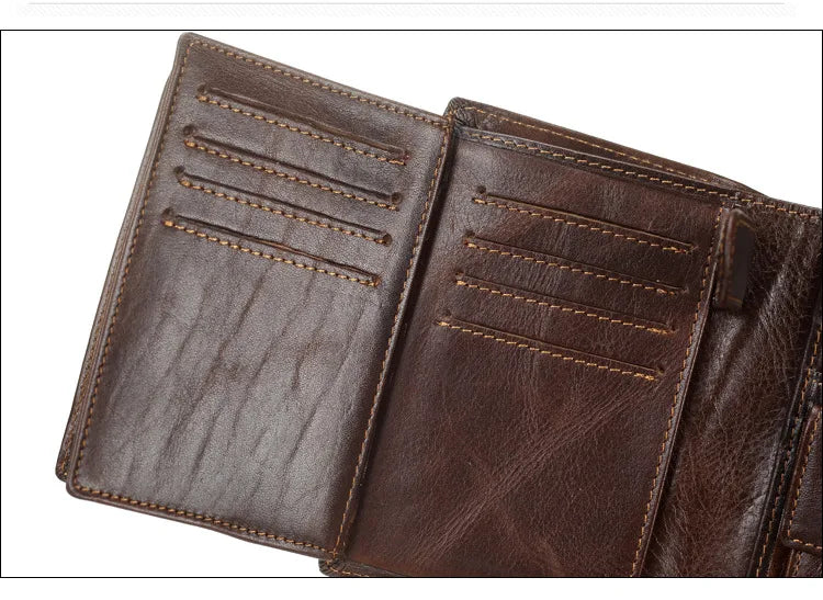 New Men Wallet Cowhide Genuine Leather Wallets Coin Purse Clutch Hasp Open Top Quality Retro Short Wallet