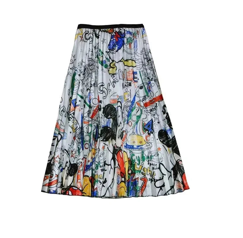 Disney Women Pleated skirt Mickey Mouse New Cartoon Print Long Skirts Women Young Girl street styl Large Size Female Falda Y2K