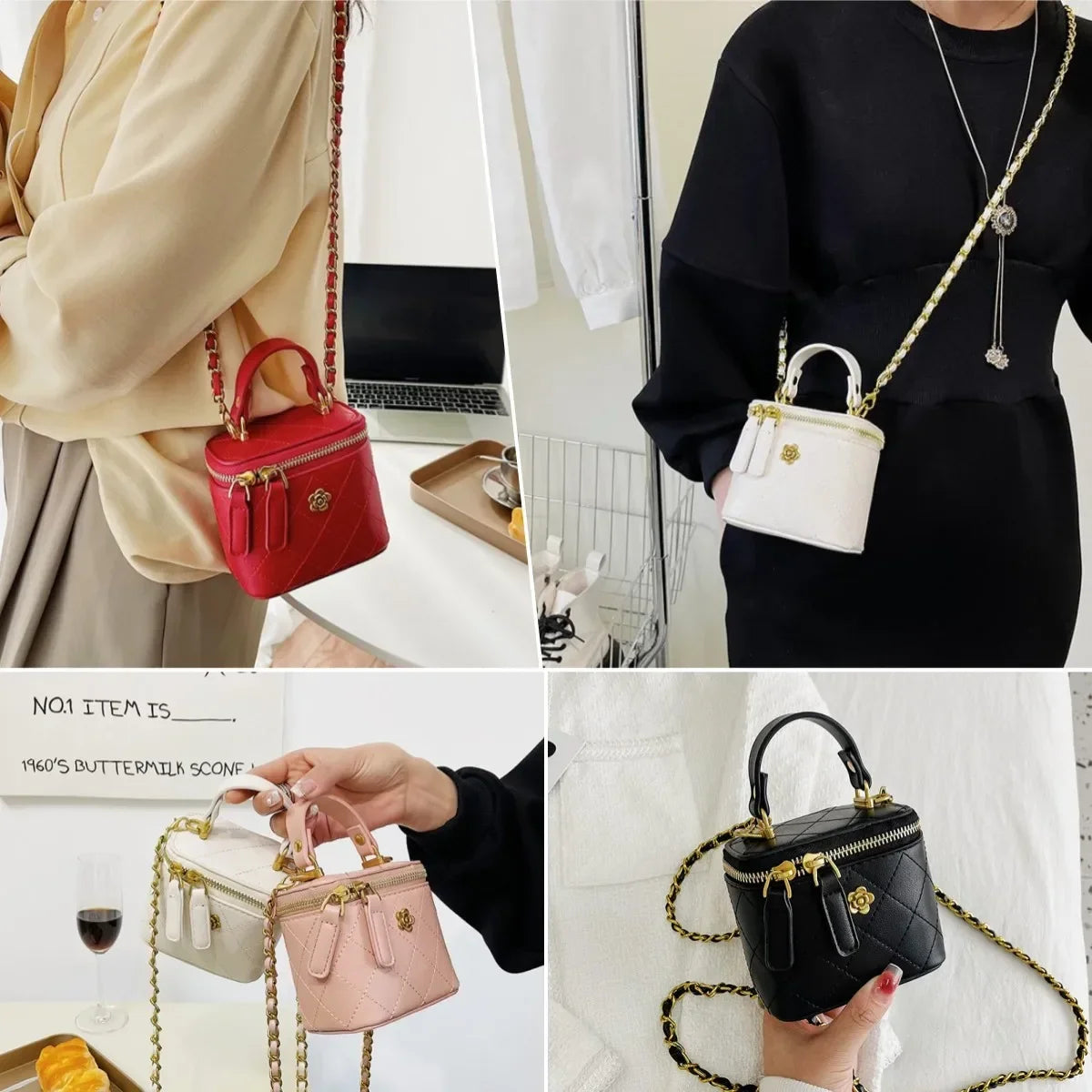 Small  Shoulder Bucket Bag For Women Classic Mini Clutches Female Small Square Box Crossbody Metal Chain Handbag