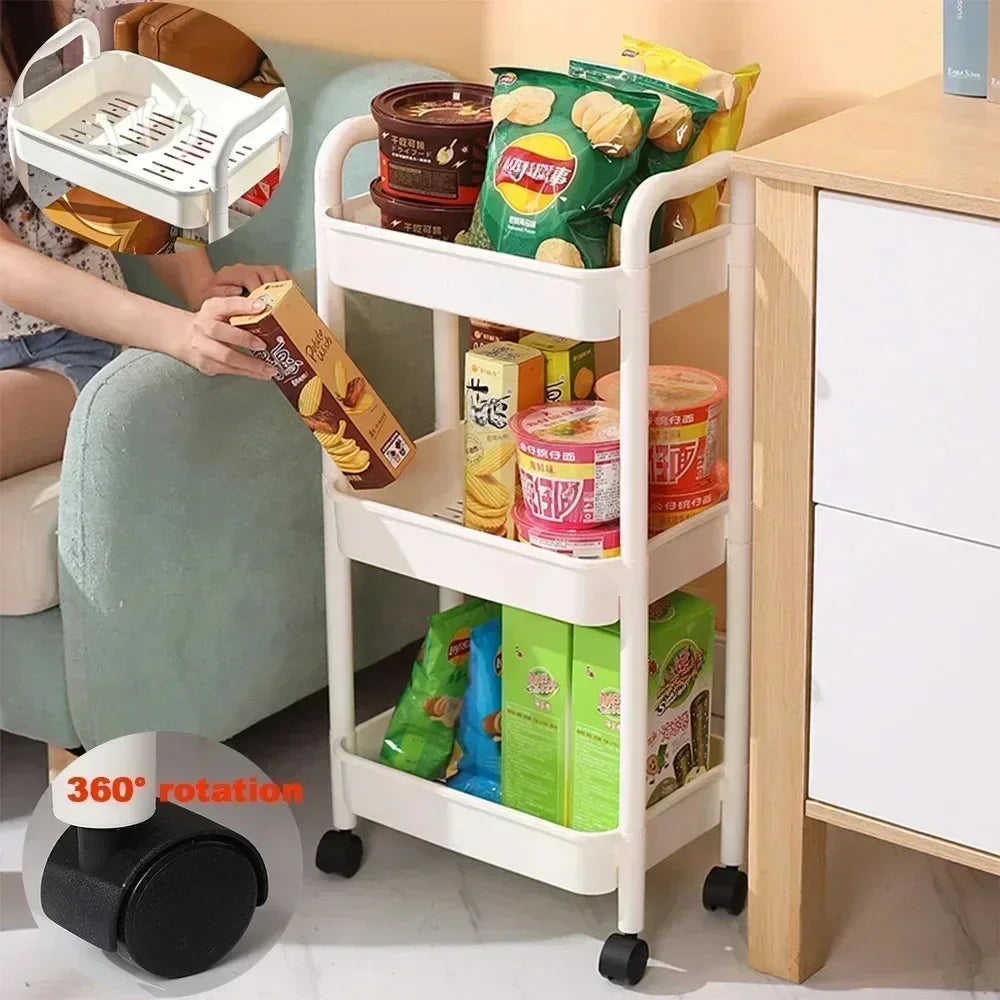 Hot Household Multi-layer Small Cart Storage Rack Floor To Floor Kitchen Bedroom Bathroom Storage Rack Storage Rack With Wheels