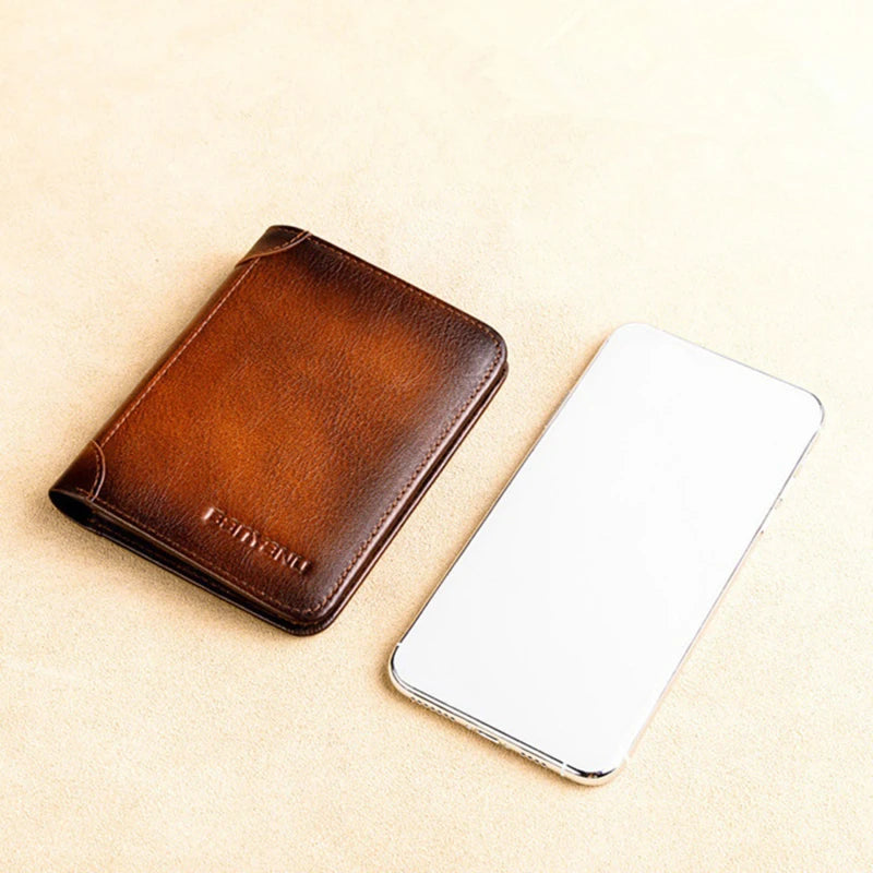 Genuine Leather Rfid Protection Wallets for Men Vintage Thin Short Multi Function ID Credit Card Holder Money Bag