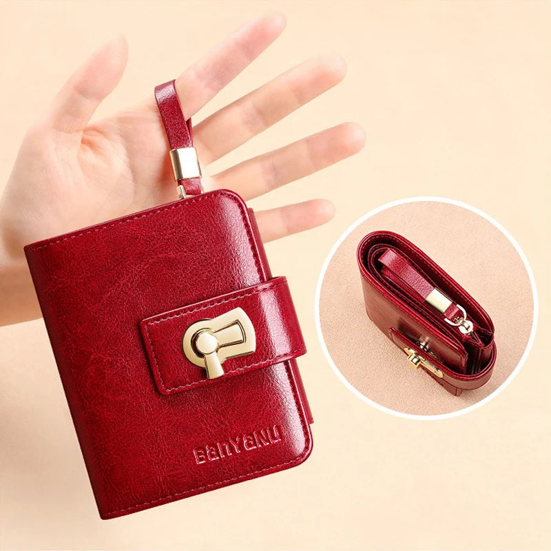 Genuine Leather Women Short Wallet Tri Fold RFID Blocking ID Card Holder Zipper Coin Purse Large Capacity Small Female Purses