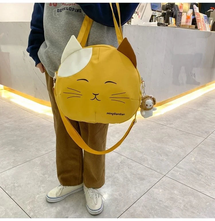 Canvas Nylon Prints Cat Messenger Bag Cute College Style Large Capacity Crossbody Bag Portable Shoulder Bag Handbag Streetwear