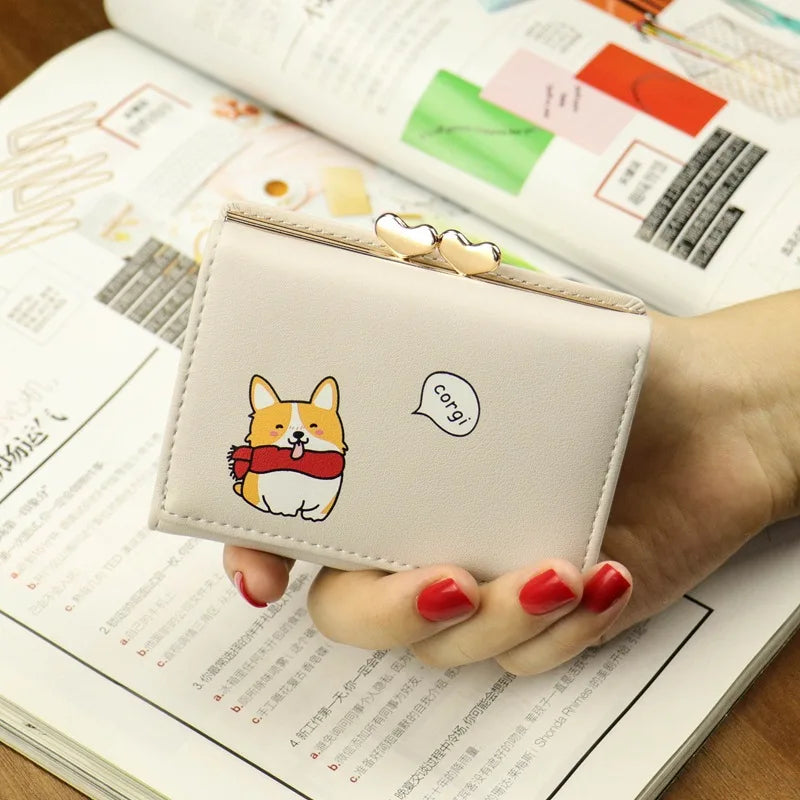 Korean Style Cartoon Women Wallet Small Cute Corgi Doge Wallets Ladies Short Leather Purses Female Purse Clutch