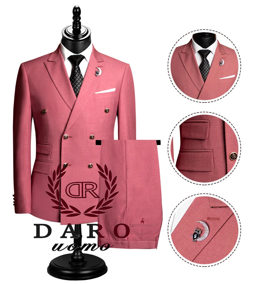 DAROuomo 2024  Men Suit Slim Fit Formal Business Work Wear Suits 2Pcs Set (Jacket+Pants)DR8211