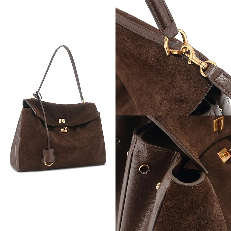 2024 Autumn/winter Frosted Leather Tote Bag with Lock Buckle Underarm Bag Single Shoulder Crossbody Bag