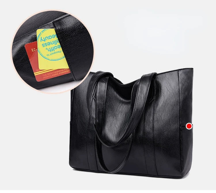 Women Bags New All-match Handbag Shoulder Simple Big Large Capacity Totes Lady Shopping Bag PU Leather Black Hand Bag