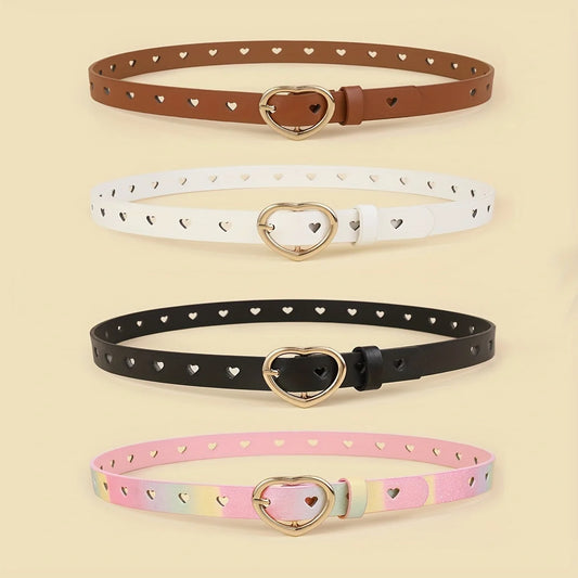 Hot Selling Children's Peach Heart-shaped Pin Buckle Belt Fashion Youth High-grade PU Hollow Women's dress Belt