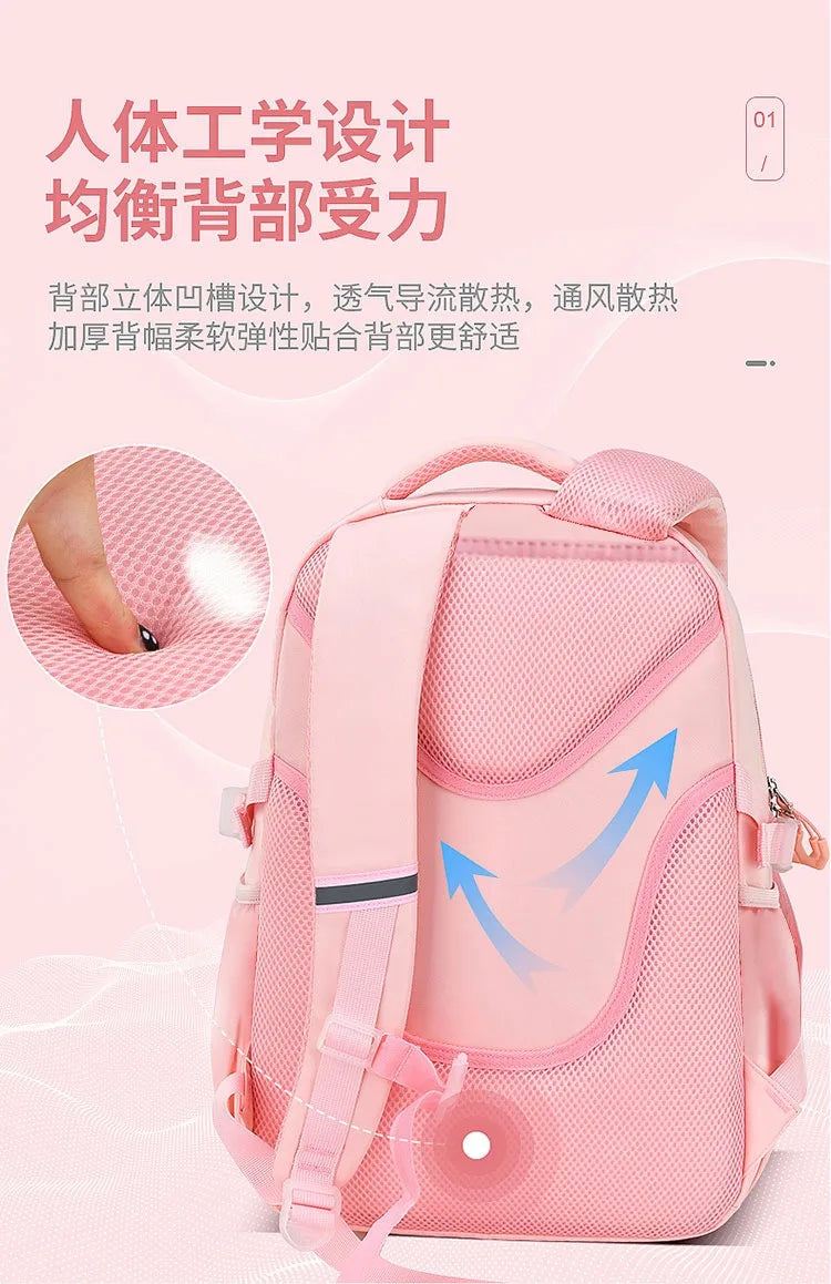 New Type of Lightweight Backpack Primary School Girls Children's Backpack Large Capacity Spine Protection Wholesale Waterproof