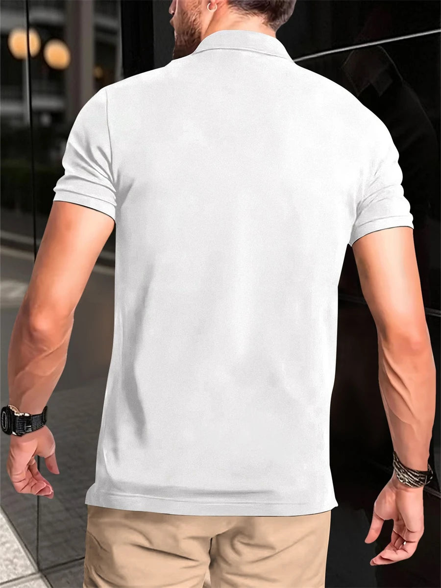 Spring/Summer Men's Short Sleeved Neck T-shirt New Solid Color Casual Polo Shirt Trendy Breathable Loose Top