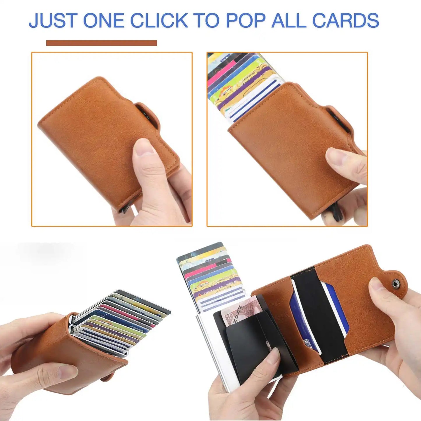 Automatic Pop-Up Double Aluminum Case Card Sleeve Buckle Men's Short Wallet Large Capacity Card Holder