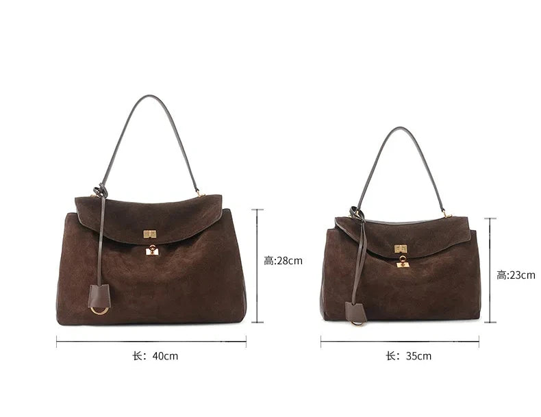 2024 Autumn/winter Frosted Leather Tote Bag with Lock Buckle Underarm Bag Single Shoulder Crossbody Bag