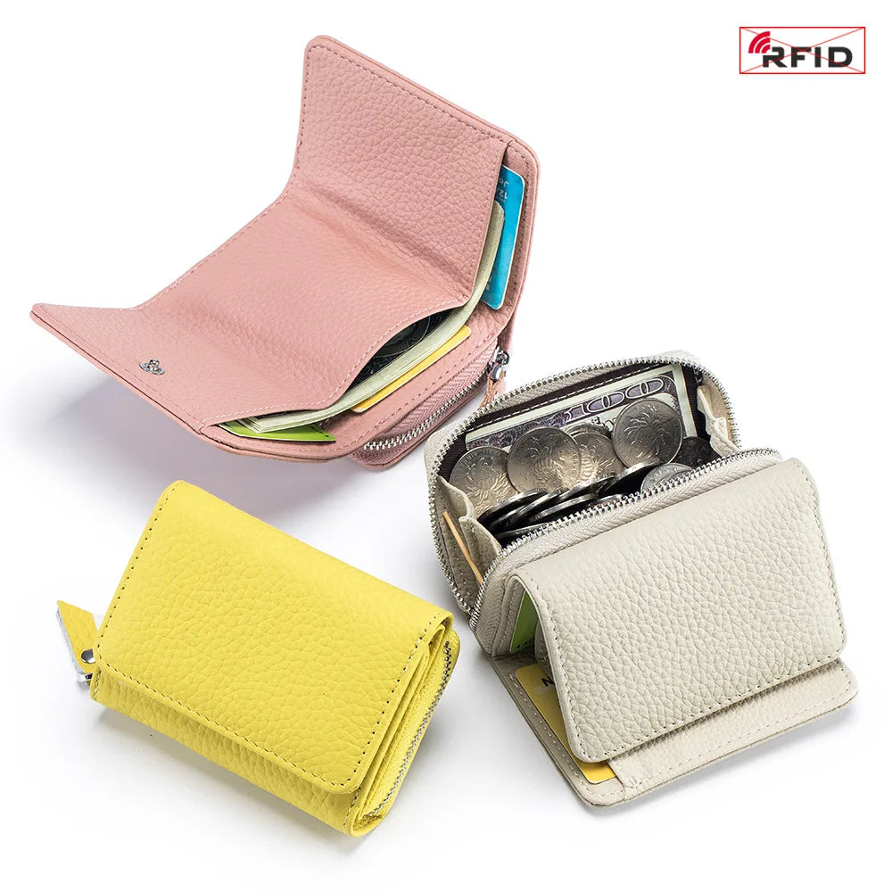 Genuine Leather Women Wallet Small Zipper Coin Wallet Female Short Cow Leather Women Purse RFID Card Money Bag Gift for Women