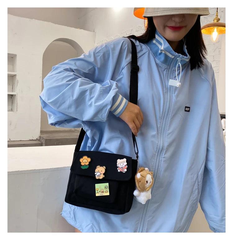 Crossbody Bags Women Canvas Flap-bag Kawaii Harajuku All-match Students Casual Female Handbags Korean Ulzzang Daily Chic Fashion