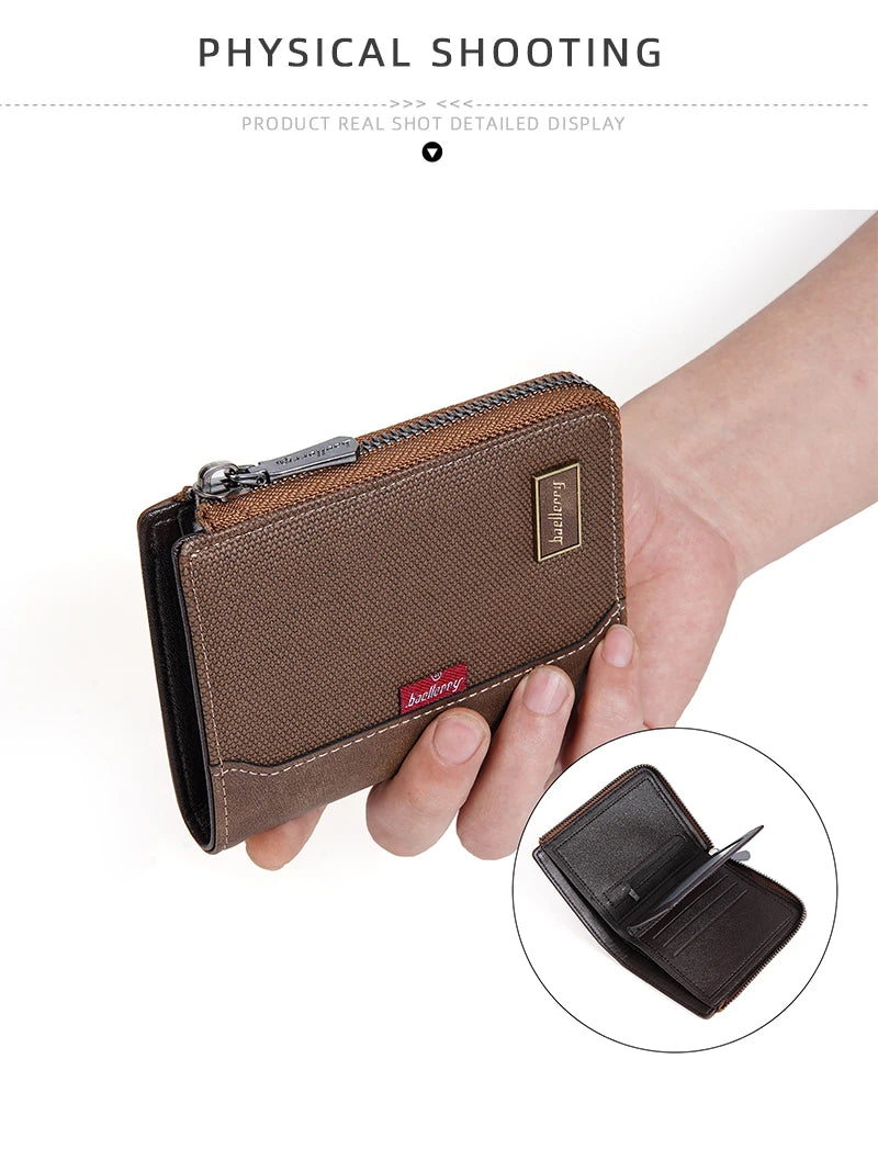 Baellerry RFID Simple Short Men Zipper Wallets Luxury Brand Card Holder Male Wallet Photo Holder Coin Pocket Man Purses