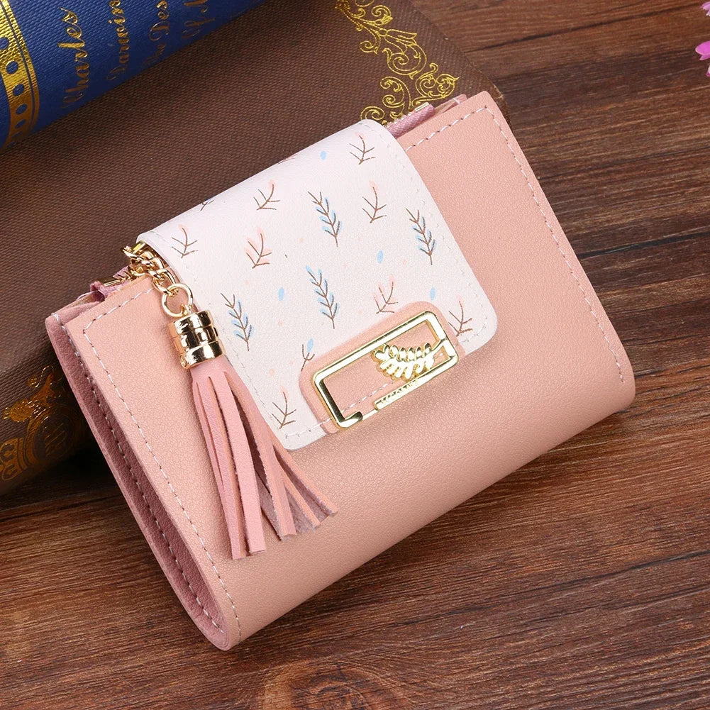 Fashion Ultra-thin Wallet Tassel Short Wallet for Woman Mini Coin Purse Ladies Clutch Small Wallet Female Pu Leather Card Holder