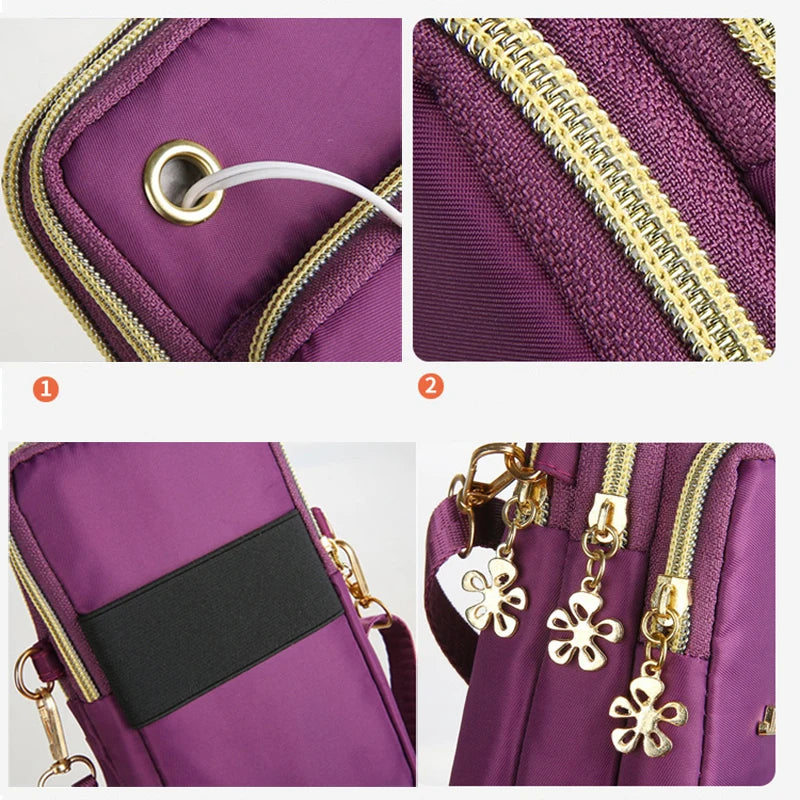 New 7 Color Mobile Phone Crossbody Bags for Women Fashion Women Shoulder Bag Cell Phone Pouch With Headphone Plug 3 Layer Wallet