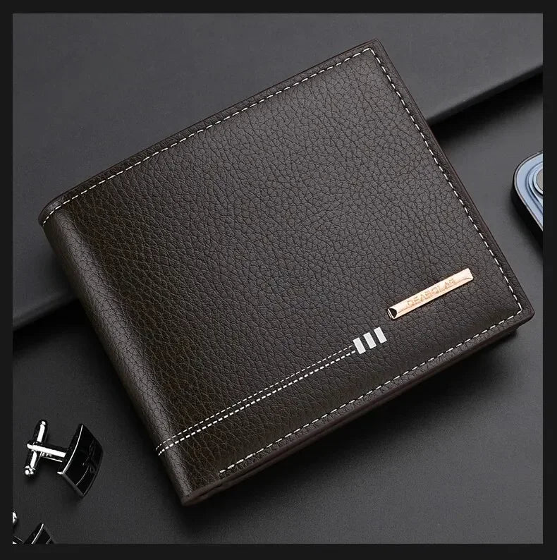 New Men's Wallet Credit Card Holder Zipper Coin Purse High-Quality Lychee Pattern Business Short Wallet for Men Business Wallet