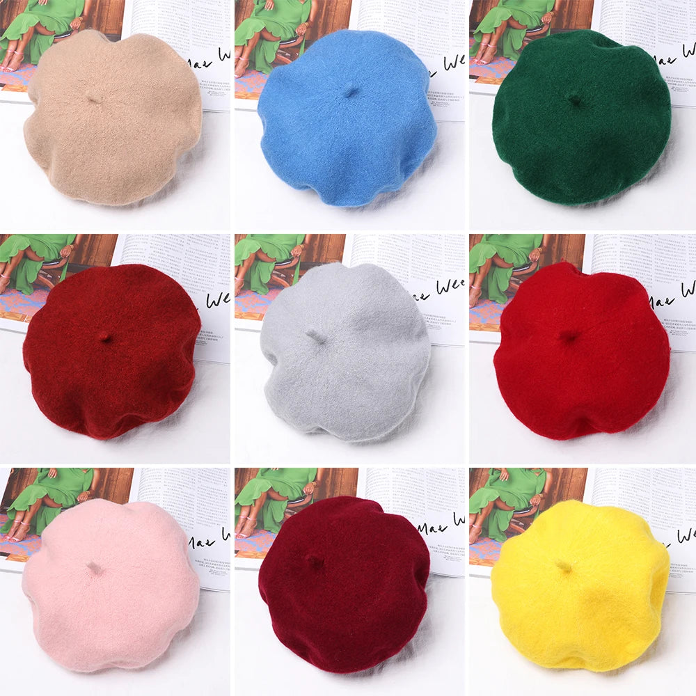 Autumn Winter Felt Beret Hats Women Fashion French Painter Hat Girls Trendy Solid Color Berets Ladies Multicolored Flat Cap