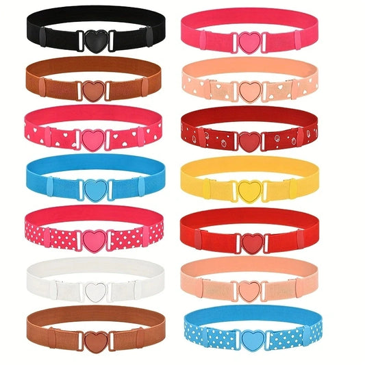 Cute Heart Buckle Elastic Belts For Girls Candy Color Casual Waistband Adjustable Dress Belt