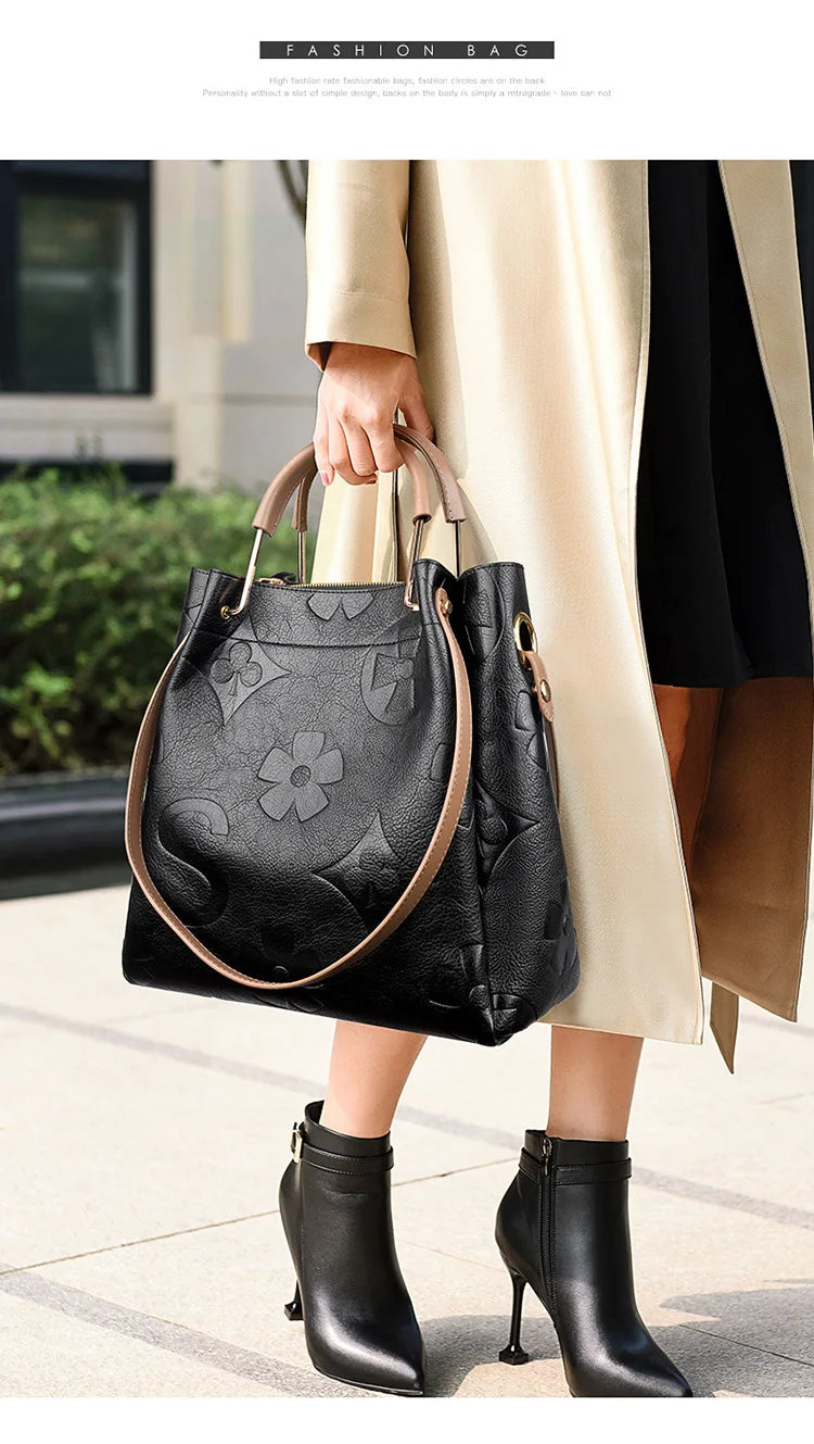 New Bucket Bag Outdoor Versatile Luxury Fashion Embossed Handbag Large Capacity Mother and Child Shoulder Bag