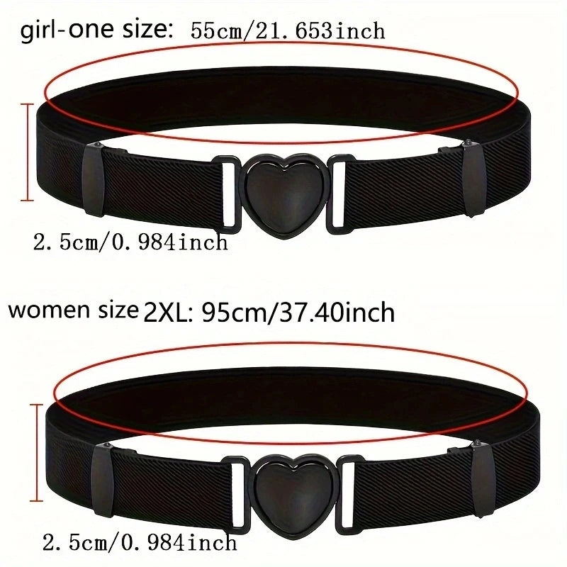 Cute Heart Buckle Elastic Belts For Girls Candy Color Casual Waistband Adjustable Dress Belt